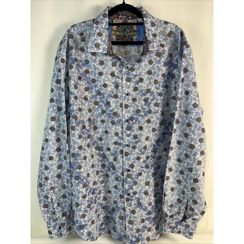Robert Graham XL Embroidered Floral Paisley Blue Long Sleeve Button Up Shirt